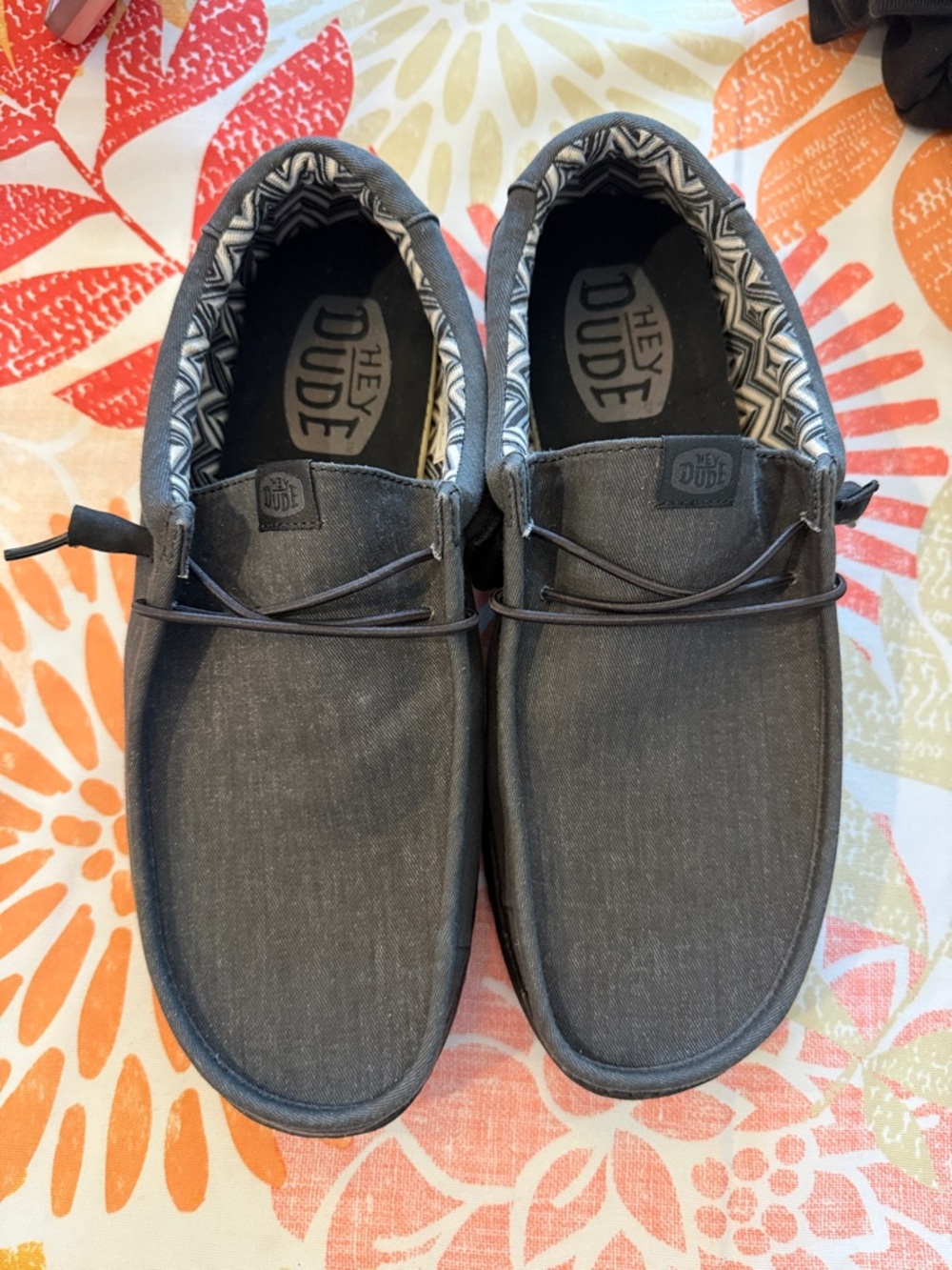 Hey Dude Men's Black Slip-On Loafers with Patterned Lining